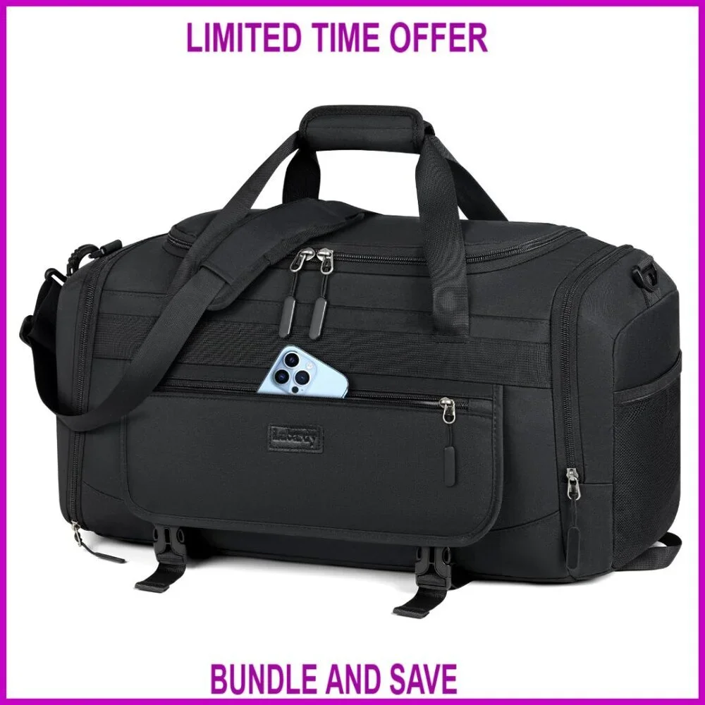 55L Water Resistant Polyester Gym Duffle Bag with Shoe Compartment & Wet Pocket